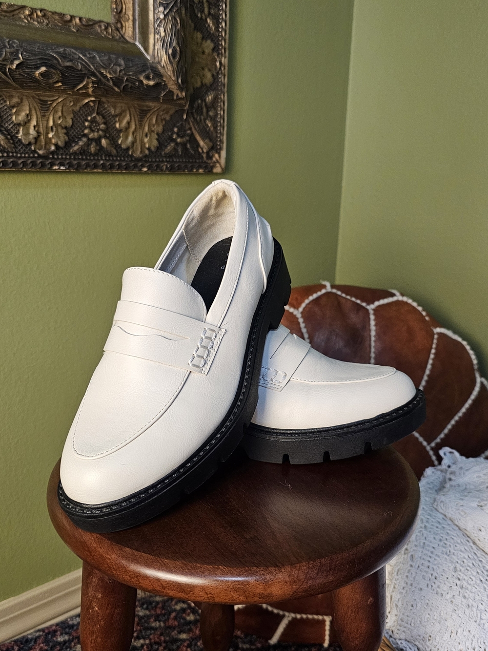 A New Day White Black Chunky Platform Lug Sole Penny Loafers Size 6